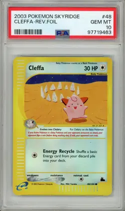 Pokemon Cleffa Reverse Holo Skyridge 48/144 PSA 10 Gem Mint Low Pop - Image 1