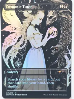 Fantasy Game Card - Altered Art Custom - Demonic Tutor By CB 01 Foil - Image 1