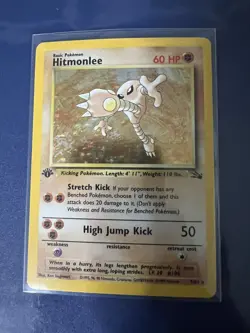Pokemon Hitmonlee 1st Edition Holo Rare Card 7/62 Fossil Set Basic - Image 1