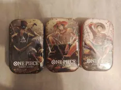 One Piece TS-02 Mini Tin - OP13 Carrying On His Will (set of 3) New in hand Seal - Image 2