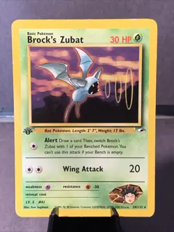 Pokemon TCG Brock's Zubat First Edition Rare Gym Heroes #24/132 2000 VTG WOTC LP - Image 1