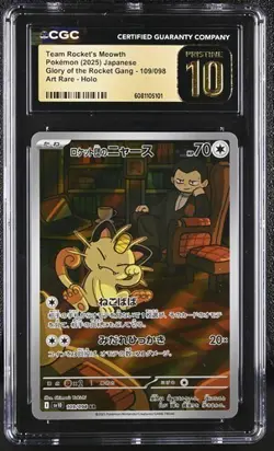 CGC 10 Pristine Team Rocket’s Meowth AR 109/098 Pokemon Glory of the Rocket Gang - Image 1