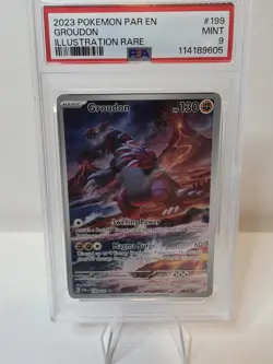 PSA 9 MINT Groudon 199/182 SV04: Paradox Rift Holo Pokemon 2023 - Image 1