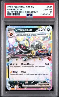 2025 Pokemon Prismatic Evolutions Surprise Box Exclusive #060 Umbreon EX PSA 10! - Image 1