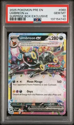 2025 POKEMON PRISMATIC EVOLUTIONS SURPRISE BOX EXCLUSIVE #060 UMBREON EX PSA 10 - Image 1