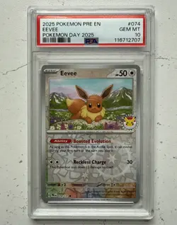 Eevee 074/131 Pokemon Day 2025 Stamp Promo Prismatic Evolutions PSA 10 - Image 1