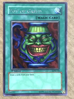 yugioh POT OF GREED LOB-119 North America 1st Ed Rare Lightly Played - Image 1