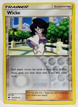 Wicke 127/147 Reverse Holo Trainer SM Burning Shadows Pokemon Card - Image 1