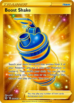 Pokemon TCG Boost Shake 229/203 Evolving Skies Full Art Secret Rare Gold Holo - Image 1