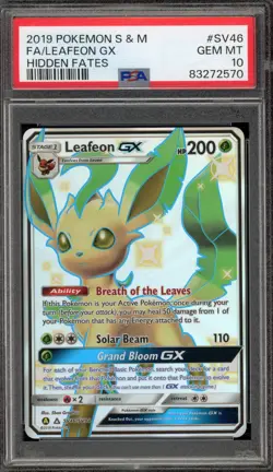 Pokemon Leafeon GX Hidden Fates Full Art #SV46 PSA 10 Gem Mint - Image 1
