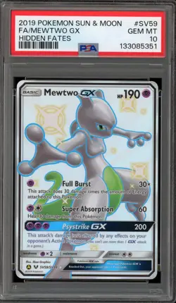 Pokemon Mewtwo GX Hidden Fates Full Art #SV59 PSA 10 Gem Mint - Image 1