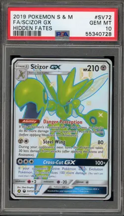 Pokemon Scizor GX Hidden Fates Full Art #SV72 PSA 10 Gem Mint - Image 1