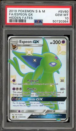 Pokemon Espeon GX Hidden Fates Full Art #SV60 PSA 10 Gem Mint - Image 1