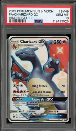 Pokemon Charizard GX Hidden Fates Full Art #SV49 PSA 10 Gem Mint - Image 1