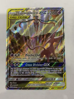 Auth Pokemon TCG Espeon & Deoxys GX SM240 Black Star Promo Full Art Holo Card NM - Image 1