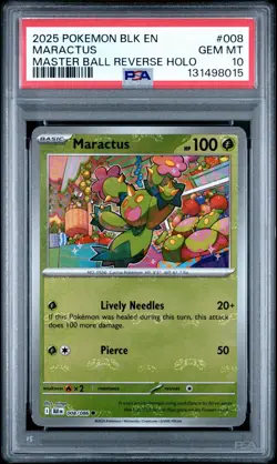 2025 POKEMON BLK EN-BLACK BOLT | MASTER BALL REVERSE HOLOMARACTUS 008 PSA 10 - Image 1