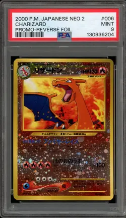 Pokemon Charizard Neo 2 Japanese Reverse Holo Promo #006 PSA 9 Mint - Image 1