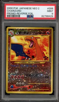 Pokemon Charizard Neo 2 Japanese Reverse Holo Promo #006 PSA 9 Mint - Image 1