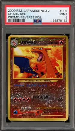Pokemon Charizard Neo 2 Japanese Reverse Holo Promo #006 PSA 9 Mint - Image 1