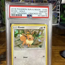 2018 Pokemon Eevee Holo #155 Lost Thunder Cracked Ice 155/214 PSA 10 GEM MINT - Image 3