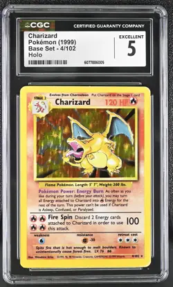 CGC 5 Charizard 1999 Base Set 4/102 Holo Pokemon Card - Image 1