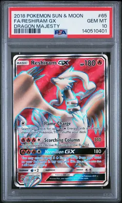 2018 POKEMON SUN & MOON DRAGON MAJESTY #65 FULL ART/RESHIRAM GX PSA 10 - Image 1