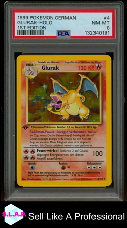 GLURAK POKEMON 4 1999 BASE SET 1ST EDITION HOLO GERMAN PSA NM-MT 8 - Image 1