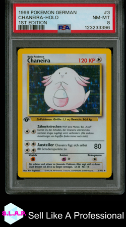 CHANEIRA POKEMON 3 1999 BASE SET 1ST EDITION HOLO GERMAN PSA NM-MT 8 - Image 1