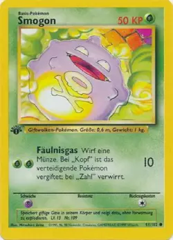 POKEMON Card GERMAN BASE SET 1st Edition SMOGON Koffing #51/102 Common MINT - Image 1