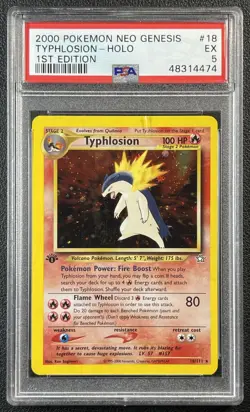 TYPHLOSION PSA 5 2000 POKEMON NEO GENESIS 1ST EDITION #18/111 HOLO 474 - Image 1