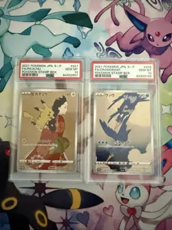 Pokemon Stamp Box Pikachu & Cramorant PSA 10 Japanese Full Art Promo Cards 2021 - Image 1