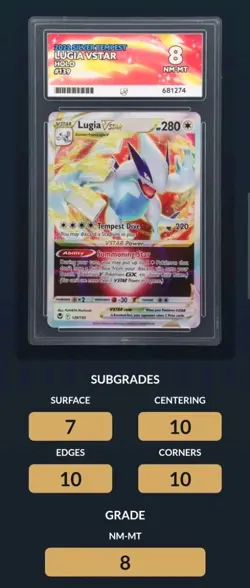Lugia VSTAR 139/195 Pokemon Card Silver Tempest Ace 8 Graded - Image 3