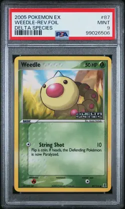 2005 POKEMON EX WEEDLE REVERSE HOLO FOIL DELTA SPECIES PSA #87 MINT 9 - Image 1