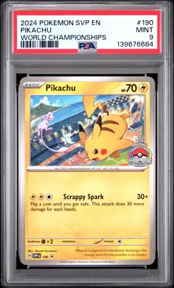 2024 POKEMON SVP EN-SV BLACK STAR PROMO WORLD CHAMPIONSHIPS #190 PIKACHU PSA 9 - Image 1