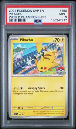 2024 POKEMON SVP EN-SV BLACK STAR PROMO WORLD CHAMPIONSHIPS #190 PIKACHU PSA 9 - Image 1