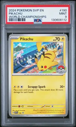 2024 POKEMON SVP EN-SV BLACK STAR PROMO WORLD CHAMPIONSHIPS #190 PIKACHU PSA 9 - Image 1