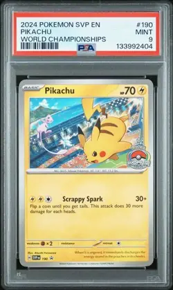 2024 POKEMON SVP EN BLACK STAR PROMO #190 PIKACHU WORLD CHAMPIONSHIPS - PSA 9 - Image 1