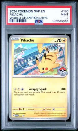 2024 POKEMON SVP EN-SV BLACK STAR PROMO WORLD CHAMPIONSHIPS #190 PIKACHU PSA 9 - Image 1