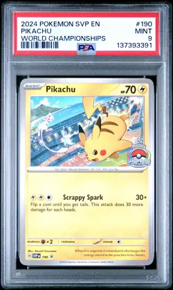 2024 POKEMON SVP EN-SV BLACK STAR PROMO WORLD CHAMPIONSHIPS #190 PIKACHU PSA 9 - Image 1