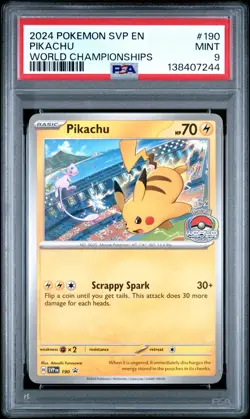 2024 POKEMON SVP EN-SV BLACK STAR PROMO WORLD CHAMPIONSHIPS #190 PIKACHU PSA 9 - Image 1
