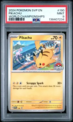 2024 POKEMON SVP EN-SV BLACK STAR PROMO WORLD CHAMPIONSHIPS #190 PIKACHU PSA 9 - Image 1