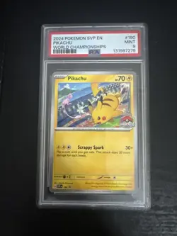 2024 POKEMON SVP EN-SV BLACK STAR PROMO WORLD CHAMPIONSHIPS #190 PIKACHU PSA 9 - Image 1