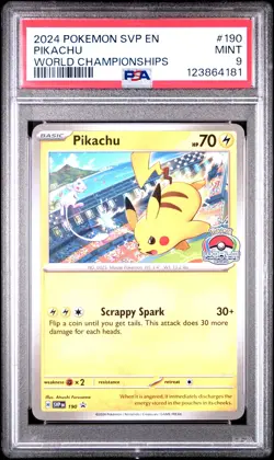 2024 POKEMON SVP EN-SV BLACK STAR PROMO WORLD CHAMPIONSHIPS #190 PIKACHU PSA 9 - Image 1
