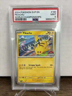 2024 POKEMON SVP EN-SV BLACK STAR PROMO WORLD CHAMPIONSHIPS #190 PIKACHU PSA 9 - Image 1
