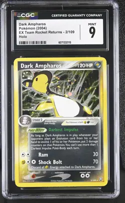 CGC 9 MINT Dark Ampharos 2004 EX Team Rocket Returns 2/109 Holo Pokemon Card - Image 1