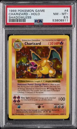 1999 POKEMON GAME SHADOWLESS #4 CHARIZARD-HOLO PSA 8.5 - Image 1