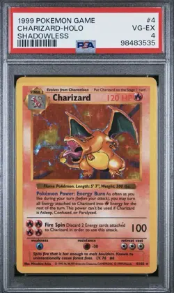1999 POKEMON GAME #4 CHARIZARD HOLO SHADOWLESS PSA 4 - Image 1