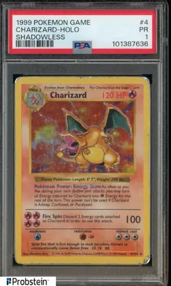 1999 Pokemon Game Shadowless #4 Charizard - Holo PSA 1 PR - Image 1