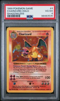 1999 POKEMON GAME #4 CHARIZARD HOLO SHADOWLESS PSA 4 - Image 1