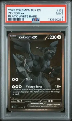 PSA 9 MINT 2025 POKEMON BLK EN-BLACK BOLT 172 ZEKROM EX BLACK WHITE RARE - Image 1